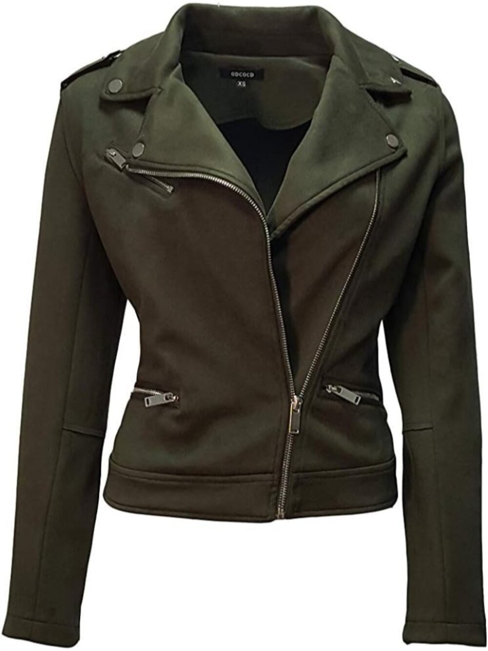 Women’s Army Green Faux Suede Jacket Long Sleeve Zipper Casual Outerwear